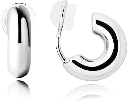 Yurielys Clip on Small Hoop Earrings for Women, Gold Hoop Fake Piercing Earrings Non Pierced earrings Gold Silver (White Gold)