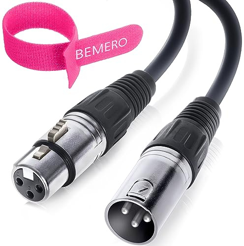 BEMERO DMX Kabel 1,5m inkl. Klettkabelbinder, 3-Pin XLRf auf XLRm, 110 Ohm, schwarz