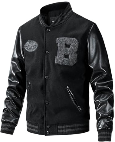 Duohropke Cálida chaqueta bomber bicolor para hombre, chaqueta de invierno para hombre, chaqueta de fútbol universitario, chaqueta universitaria para hombre, chaqueta universitaria, chaqueta para