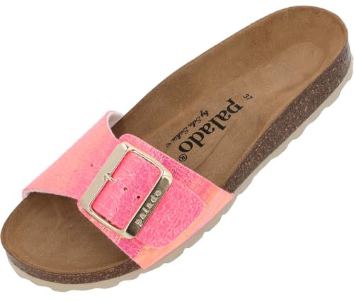 Palado Pantoletten Damen Malta EGS Disco by Sila Sahin - elegante Sandalen Made in Spain - Hausschuhe mit Kork-Fußbett - bequeme Sommerschuhe Pink UK8 - EU41