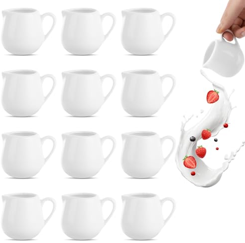 MUXHEL 12 Pièces Pot à Lait en Porcelaine, 110ml Mini Pot à Lait, Pichet à Lait en Porcelaine, Mini Pichet Crémier, Style et Praticité sur la Table du Petit Déjeuner
