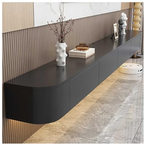 Aipunlus Wall Mounted TV Unit, Floating TV Stand Cabinet, Black Floating TV Cabinet with Doors in Media Wall Unit, Entertainment Storage TV Console for Living Room and Office (Black, 180cm/70.8in)