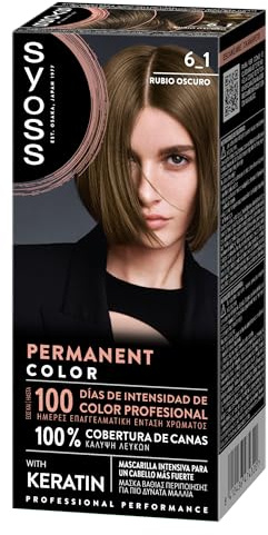 SYOSS Permanent Color 6-1 Rubio Oscuro, tinte de pelo y mascarilla intensiva con keratina, para una cobertura profesional de canas, color duradero y cuidado intensivo