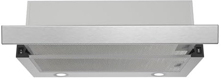 FIREGAS Hotte Aspirante Téléscopique 60cm,400 m³/h,Classe A++, Éclairage LED,2 Vitesses,Montage Sous Meuble ou Mural, Recyclage ou Évacuation,Inox