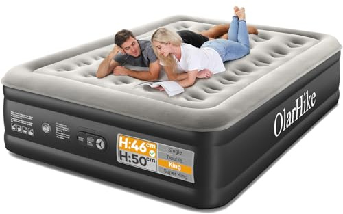 OlarHike King Size Airbed, Inflatable Mattress, 152cm x 203cm x 46cm, Air Bed with Built in Pump, Blow Up Mattress, Folding Guest Bed Self Inflating with Flocked Surface for Camping and Home Use
