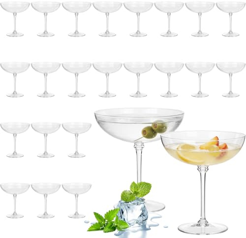 LemonRoad 24 Pcs Plastic Coupe Glasses, 9 oz, Detachable Stem, Clear