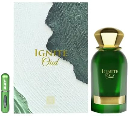 Perfume Ignite Oud Extrait de Parfum 60 ml, Perfume Árabe Unisex de Larga Duración, Incluye Atomizador, Fragancia Amaderada y Cuero con Notas de Geranio, Pachulí, Ámbar y Sándalo (Ignite Oud)