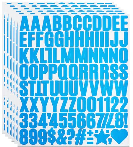 YJKEAI 1 Inch Small Vinyl Letters Number Stickers, 588 Pieces Light Blue | Self Adhesive Alphabet 0-9 Sticker for Water Bottle, Notebook Decor, Scrapbook