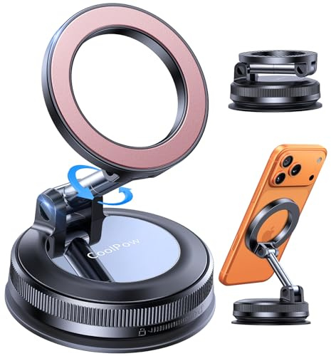 Coolpow【Newest Vacuum Magnetic Phone Holder for Car Phone Holder Mount【Movable Vacuum Suction】 Magsafe Car Mount Cell Phone Holders for Your Car Accessories for Women Men for iPhone 17 16 15 14 Kits