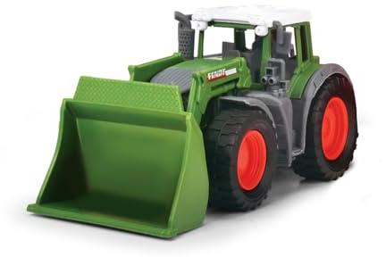 Dickie Toys Tractor de Juguete Fendt Shovel Tractor 1:36 con Rueda Libre, Pala móvil y Enganche de Remolque, 16,5 cm