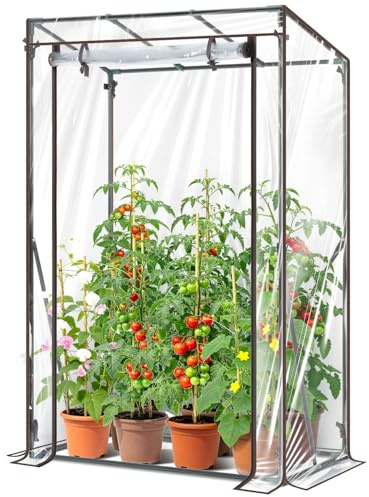 Ohuhu Gewächshaus klein Premium Foliengewächshaus Tomatengewächshaus für Balkon, Tomatenhaus Treibhaus Gewächshaus Balkon überwinterungszelt für Pflanzen, Stabil Winterfest PVC 100x50x152 cm