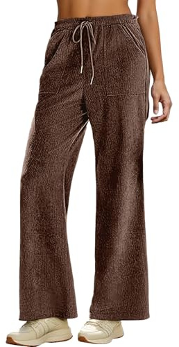 Generisch 2026 Pantalones de pana de Invierno Casuales Cintura Alta con Cordón Pierna Ancha con Bolsillos Cómodos Ajuste Holgado Pantalones Largos, café, M