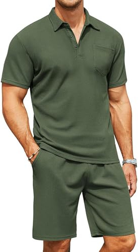QUNERY Conjunto Hombre Verano 2 Piezas Conjunto Slim Fit Polo y Pantalones Cortos Negocios Chándal de Ocio con Bolsillos