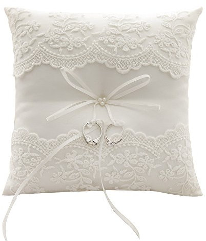 Awtlife Ehering-Kissen, Spitze mit Elfenbeinperlen, für Ringträger, 21 cm