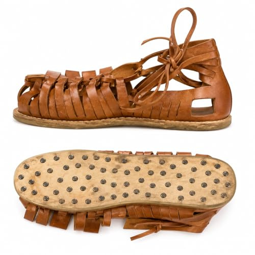 THOR INSTRUMENTS (con dispositivo) Roman Soldier Legionaire Brown Leather Men Roman Sandali Nuovi, marrone, 11.5 UK