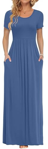 AUSELILY Maxi Dress for Women Summer Casual Long Dresses for Laydies with Pockets Beja Blue L