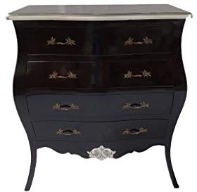 Antik Louises Barock Rokoko Stilmöbel Kommode Sideboard Kommodenschrank Sideboardschrank Farbe: schwarz mit Silber Breite100cm