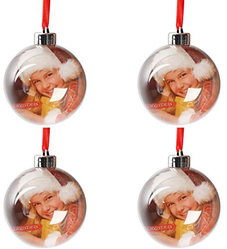 Belle Vous 4er Pack Personalisierte Weihnachtskugeln Kunststoff - 4Stk Foto Weihnachtskugel Personalisiert 8cm - 4X transparente Weihnachtskugeln aus Plastik Personalisiert