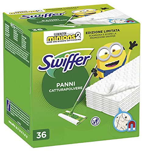 Swiffer Chiffons Capture Poussière Maison, 36 Chiffons Microfibre Sec, Chiffons Capture De La Poussière Et De La Sale, Idéal Pour Tous Les Types De Planchers Et Pour Les Poils D'Animaux, Maxi Taille