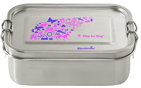 Step by Step Edelstahllunchbox, Purple & Rose, mit Trennwand und Klickverschluss, spülmaschinenfest, BPA-frei, für Schule und Kindergarten, 0,8L