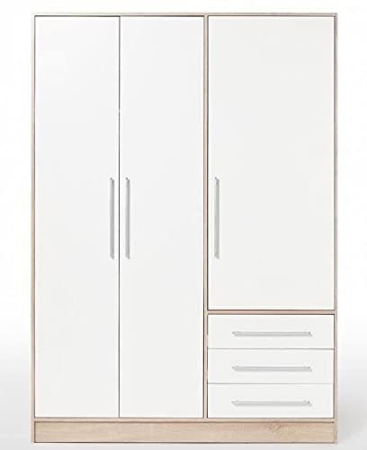 AVANTI TRENDSTORE - Felippo - Armadio ad ante battente con 3 ante e 3 cassetti. Disponibile in diversi colorazioi. Dimensioni LAP 145x200x60 cm. (quercia Sonoma/bianco)