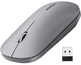 UGREEN Mouse Wireless, Mouse Senza Fili 2,4 GHz con Mini Ricevitore USB, Rilevamento ‎Laser da 1000 a 4000 DPI con Pulsante Mute (Non Incluso Batteria) Grigio