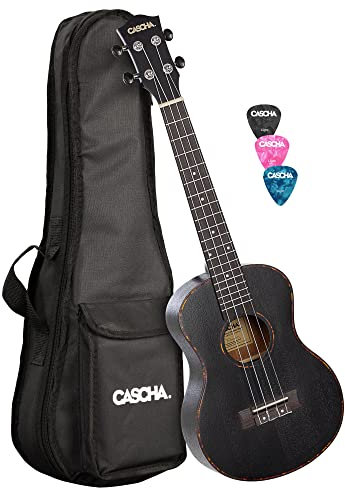 CASCHA Mahagoni Black Tenor Linkshänder Ukulele Erwachsene & Kinder - inkl. 3 Plektren & gepolsterte Tasche - Mahagoniholz-Ukulele für Anfänger & Fortgeschrittene - Aquila Nylon-Saiten, Natur