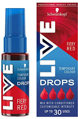 Schwarzkopf LIVE Colour Drops, Vegan, Semi-permanent, Red Hair Dye, Lasts 2 to 12 Washes, Fiery Red 30 ml
