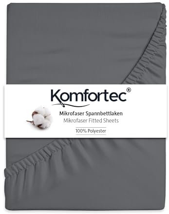 Komfortec Mikrofaser Spannbettlaken 160x200 cm – Weiches Spannbetttuch mit Rundumgummi – Fitted Sheet für Matratzen bis 30 cm – Anthrazit – Oeko-Tex – Pflegeleicht & Hautfreundlich – 90g/m²