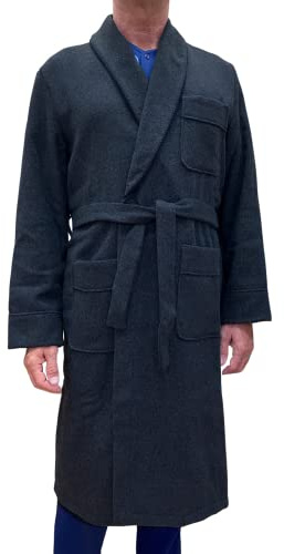 SGARLATA HOME Robe de chambre pour homme en laine mélangée modèle châle classique Art. Oslo, bleu, L
