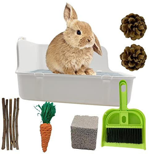 MUYG 11Pcs Rabbit Litter Box Toilet,Bunny Corner Litter Bedding Plastic Square Grate Guinea Pig Bunny Ferret Hamster Hedgehog, Potty Trainer Bedding Box for Guinea Pig Ferret Hamster Hedgehog (White)