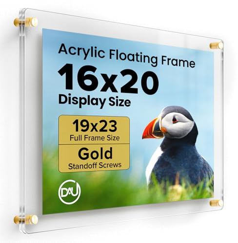 Acrylic Floating Frames Gold Standoffs(single) 16 x 20 Clear Acrylic Frames for Wall Mount Floating Picture Frame, Diploma Poster Certificate Hanging Photo Display Degree Prints Artwork Documents