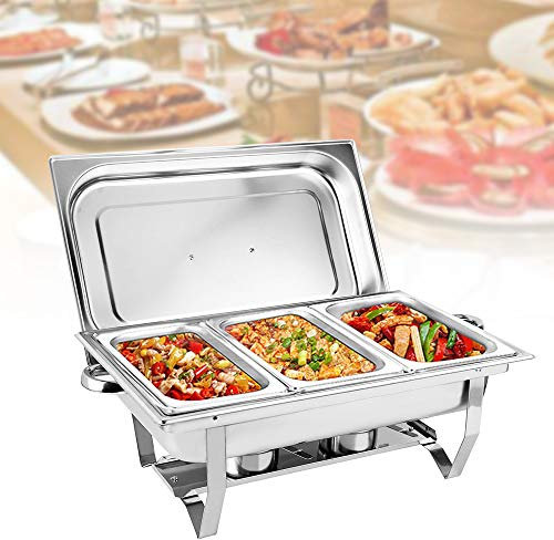 RibasuBB Chafing Dish - Juego profesional de 3 rejillas para platos de cocina (9 L, acero inoxidable)
