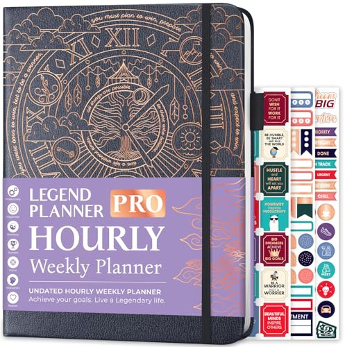 Legend Planner PRO Hourly Schedule Edition - Undated Deluxe Weekly & Daily Organizer with Time Slots. Time Management Appointment Book Journal for Work & Personal Life, A4 Size Hardcover - Mystic Grey