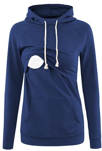 Love2Mi Pull d'allaitement à manches longues pour femme, Bleu marine, L