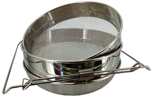 NIZEFEI Double Sieve Honey Strainer for 5 Gallon Bucket Stainless Steel Honey Filter with Up to 16.5 inches Extendable Arms Honey Processing Equipment
