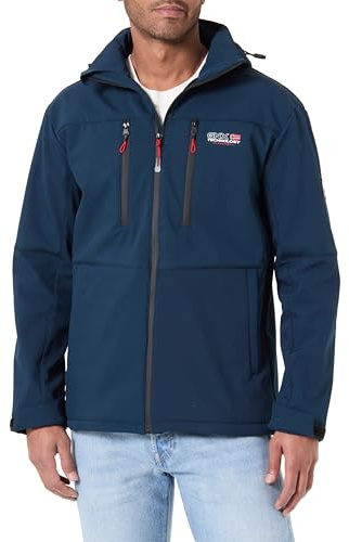Geographical Norway Timmex Men - Chaqueta Softshell Hombre Impermeable Con Capucha - Abrigo Para Hombres Outdoor Cortavientos Resistente - Senderismo Esquí Otoño Invierno Primavera (Marino XXL)