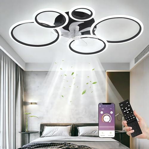Ventilatore Da Soffitto A LED Con Luce Plafoniera Da 145 W Con Ventilatore E Telecomando APP 3 Temperature Di Colore Ventilatore Da Soffitto A 6 Velocità Con Luce Camera Da Letto Soggiorno Nero