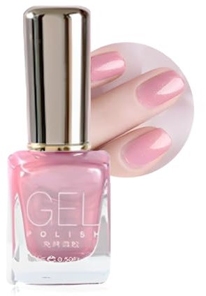 Pink Nail Varnish Pearl Pink Long-lasting Quick Dry Nail Polish Low Odor Without UV Lamp Non-Toxic Formula Breathable For Woman Home DIY Nail Art Gift,15ml
