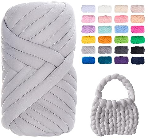 Uiopa Filato Gigante Grigio Chiaro, 500g Filo Cotone Grosso Tubolare a Mano, Gomitolo di Filato Chunky Yarn per Borse, Coperte, Cestini, Nidi di Animali Domestici, Artigianato Fai-da-Te