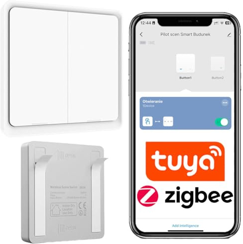 Sone Smart One ZigBee Schalter Aufputz Fernbedienung – Zigbee Taster 2-fach, 6 Szenen – Batterie CR2430 – Steuerung über Tuya App (Zigbee Gateway erforderlich) – 86x86x13 mm