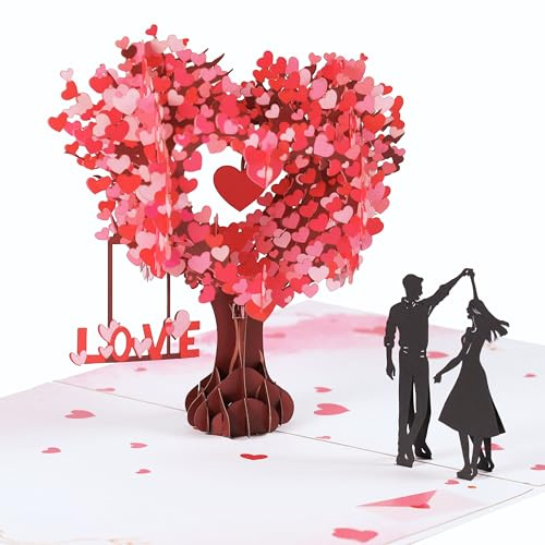 Pop Up Anniversary Card, 3D Love Tree Hearts Couple Wedding Card for Her, Wife, Husband, Him, Couple; Ideal Gift for Wedding, Romantic Birthday, Anniversary, Valentines, Mothers Day, 6x8 inch