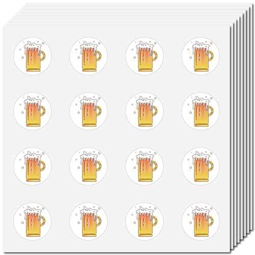 CREATCABIN 128Pcs Beer Stickers Drink Vinyl Decal Self-Adhesive Waterproof Sticker Round Bulk Yellow Stickers for Water Bottles Laptop Luggage Cup Computer Mobile Phone Skateboard 2.5x2.5cm