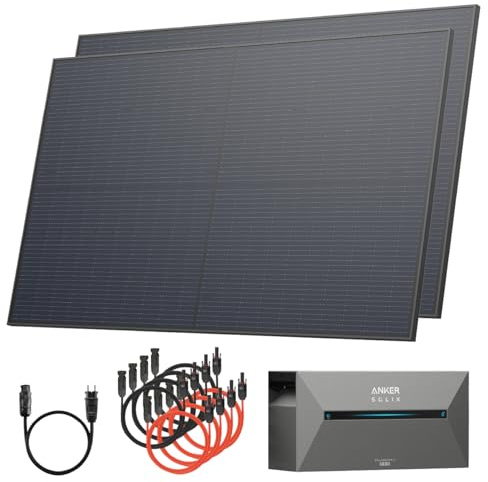 Solarway® All In One Balkonkraftwerk mit Speicher 890W komplett Steckdose - 1,6 kWh Anker SOLIX 2 PRO Speicher - Solaranlage Komplettset - 445W bifaziale Solarmodule & Anker Speicher & Zubehör