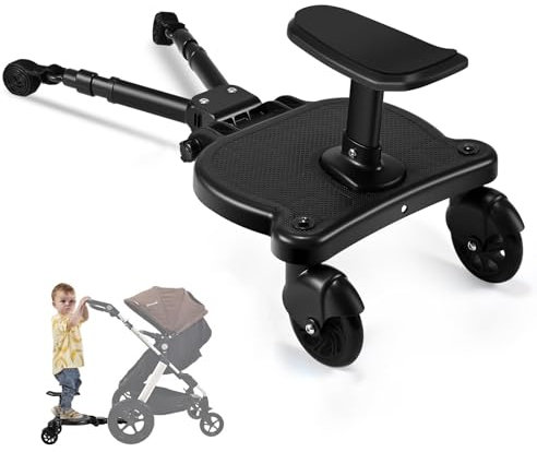 ENERHUB Buggy Board mit Sitz, Buggy Board für alle Kinderwagen, Trittbrett Mitfahrbrett universal, Kiddy Board für Kinder von 2-6 Jahren, Bearing 25KG (Schwarz)