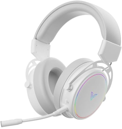 Rapoo VH800 Wireless Gaming Over-Ear Headset, Flexible Microphone with Mute Switch, Faux Leather Ear Pads, 46h Battery, Headphone Bluetooth and 2.4 GHz PC/Mac/Xbox One/PS4/Nintendo Switch - White