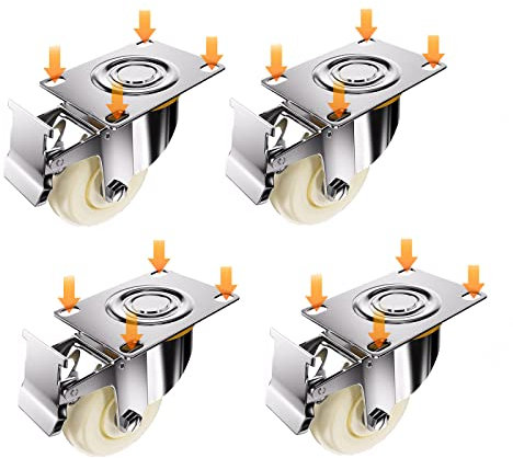 LFONDIGE Ruedas giratorias de Nailon Macizo X4, Ruedas de Goma silenciosas, Ruedas de Repuesto para Muebles, Ruedas pequeñas para aparatos y Equipos eléctricos, 5 Pulgadas con Freno