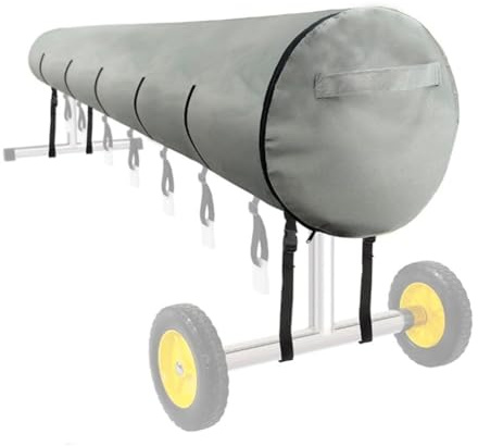 Cubierta de Rodillo Piscina, Carrete Manta Solar- 420D Oxford Cubierta enrollador Impermeable Protector de Polvo Anti-UV con Velcro, para Piscina al Aire Libre (16FT,Gray)