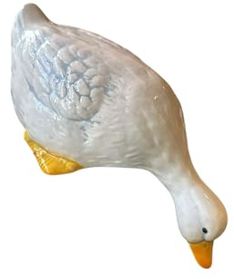 Ukrainisches Kunsthandwerk Canard décoratif de jardin en céramique blanc avec bec jaune pour décoration d'étang et de jardin