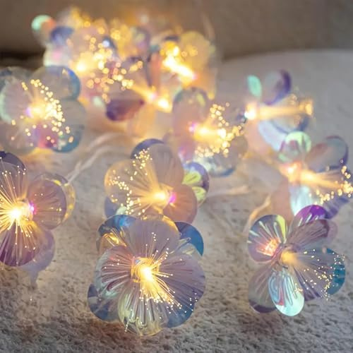 KOBOKO Ljusslinga blommor, 1,5 m, 10 LED glasfiber, varmvit ljuskedja batteri, dekorativa lampor inomhus utomhus, födelsedag, bröllop, juldekoration
